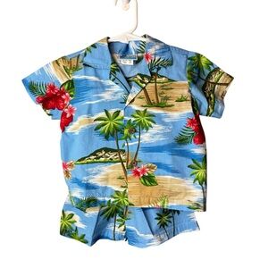 RJC Hawaiian Print Shirt Shorts Set Blue Kids 2T